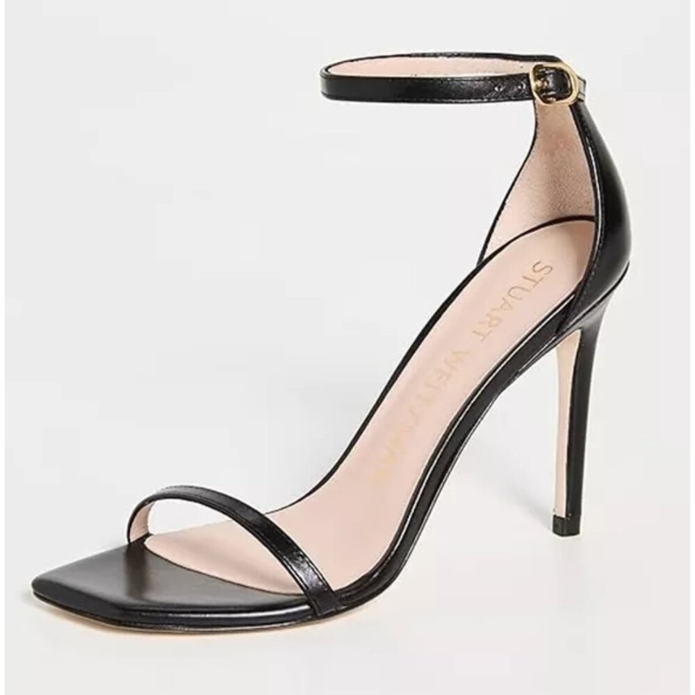 $500 STUART WEITZMAN Nudistcurve Ankle-strap Sandals LEATHER BLACK 9 (2) (PC2)